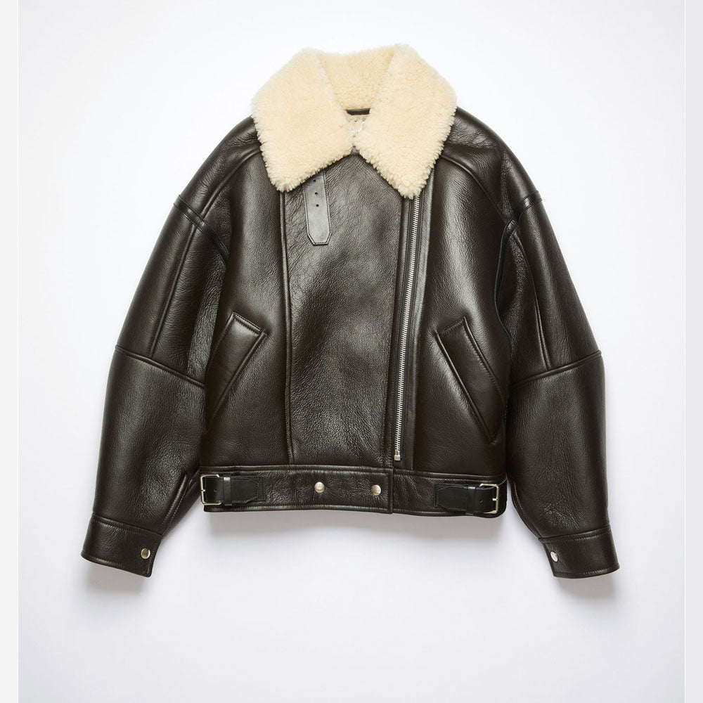 Women Dark Brown RAF Aviator Sheepskin Shearling Leather Jacket - bombersflight