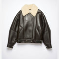 Women Dark Brown RAF Aviator Sheepskin Shearling Leather Jacket - bombersflight