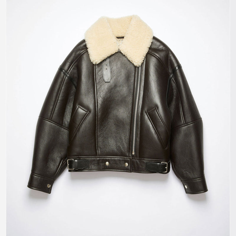 Women Dark Brown RAF Aviator Sheepskin Shearling Leather Jacket - bombersflight