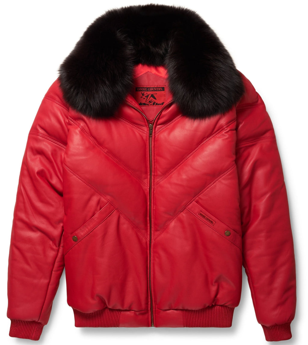 Red Leather V-Bomber Jacket - bombersflight
