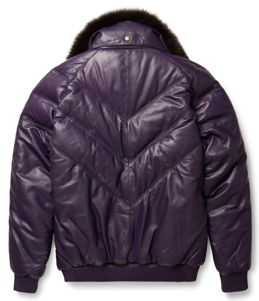 Purple Leather V-Bomber Jacket - bombersflight