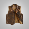 Men's Brown Sheepskin Waistcoat Leather Cowboy Vest