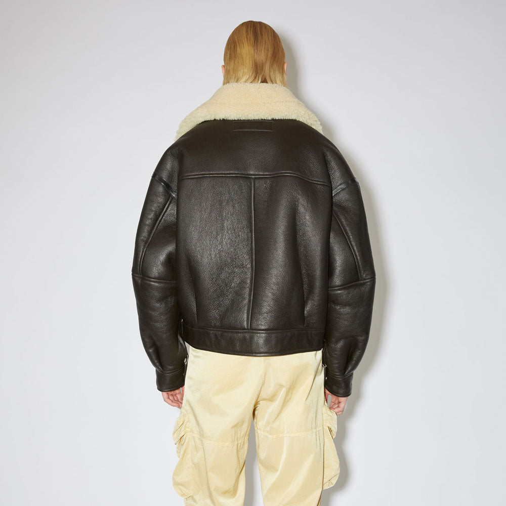 Women Dark Brown RAF Aviator Sheepskin Shearling Leather Jacket - bombersflight