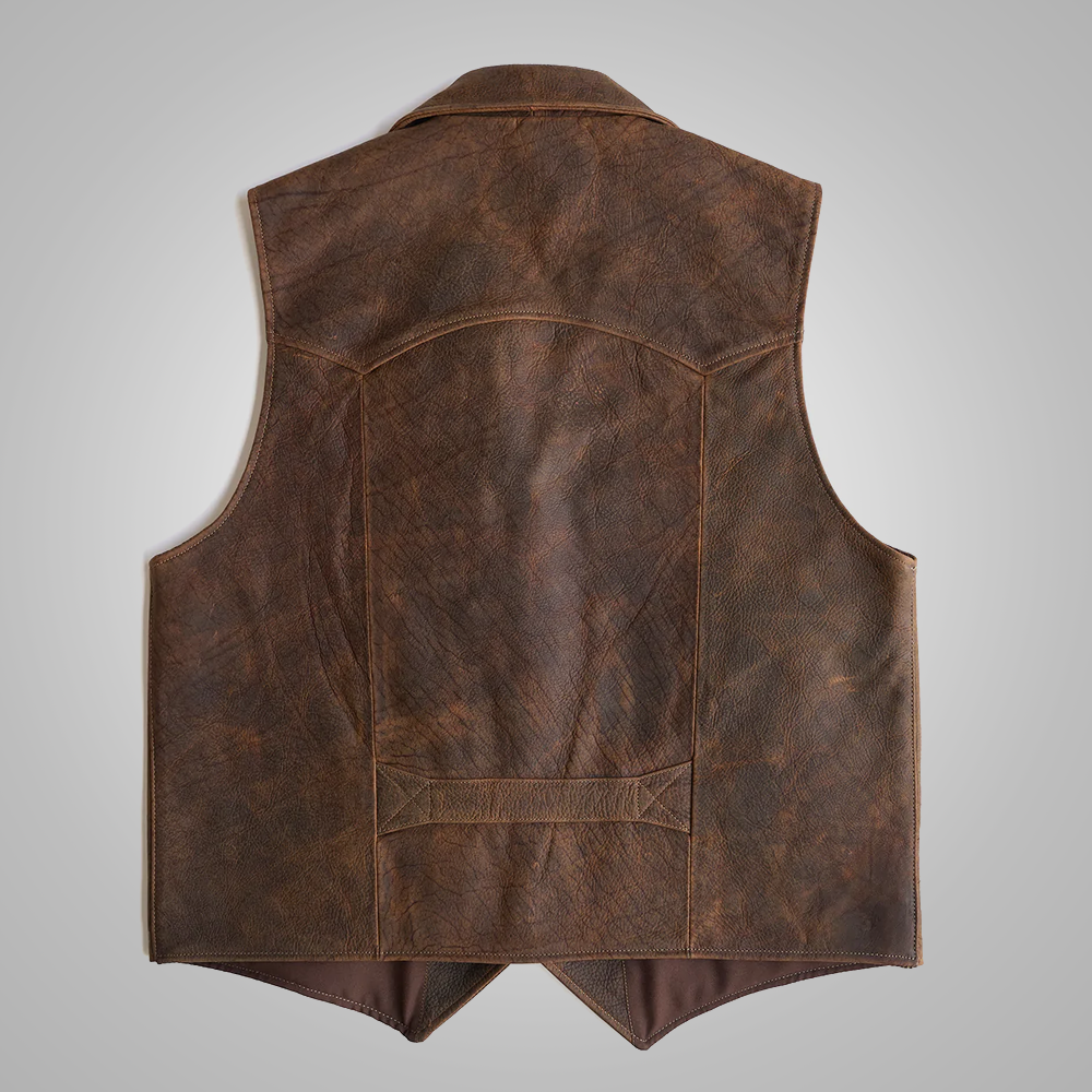 Men's Brown Sheepskin Waistcoat Leather Cowboy Vest 