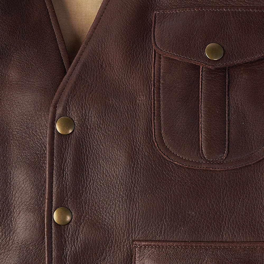 Brown Men Buffalo Leather Waistcoat Multi Pocket Style Vest - bombersflight