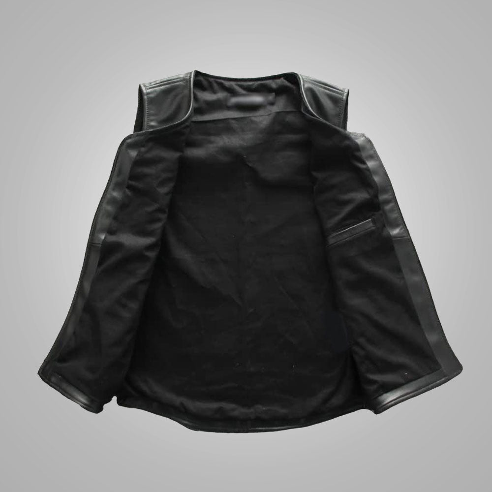 Mens Black Sheepskin Waistcoat Cowboy Genuine Leather Vest - bombersflight