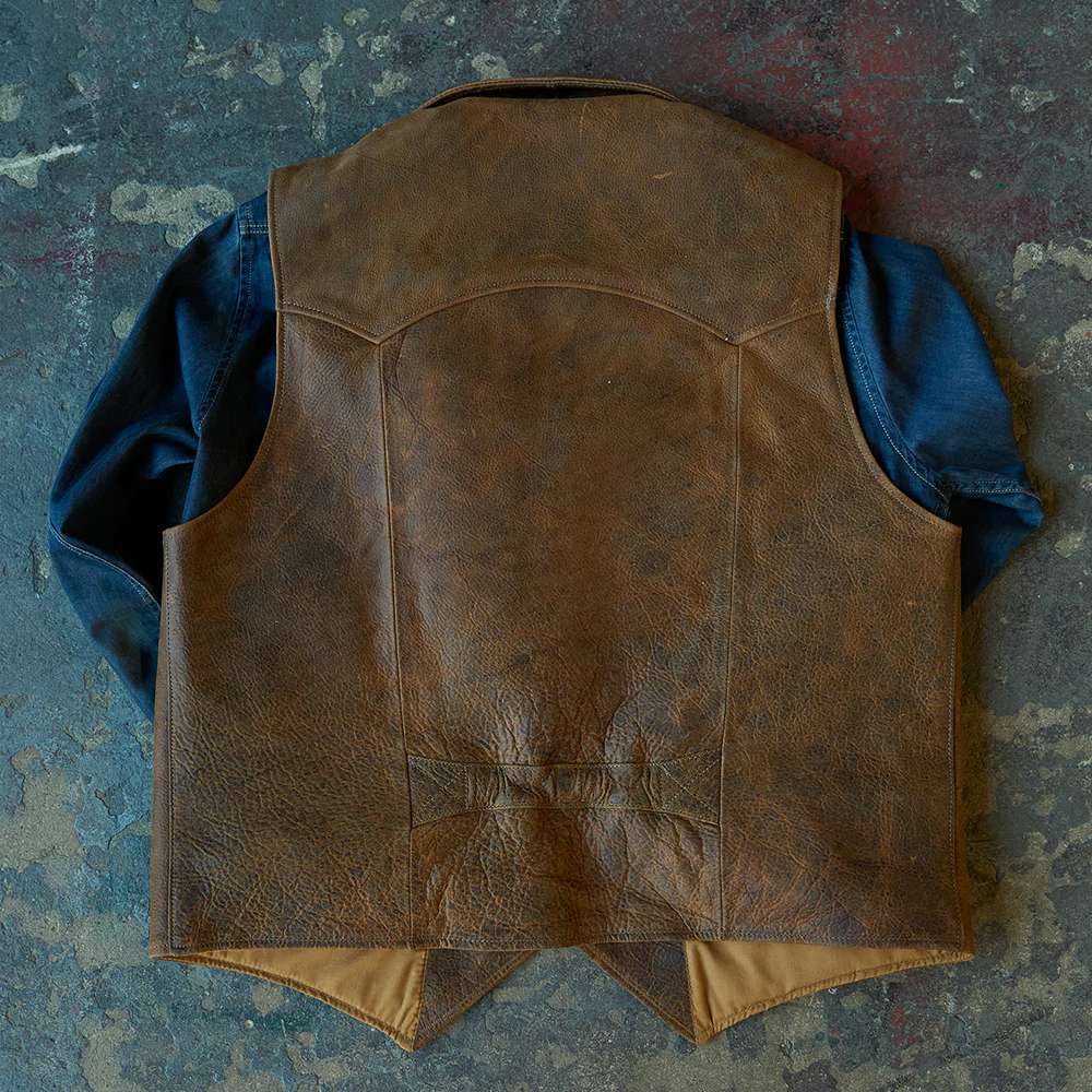 Men's Brown Sheepskin Waistcoat Leather Cowboy Vest