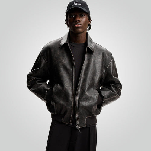 A2 Distressed Leather Bomber Jacket