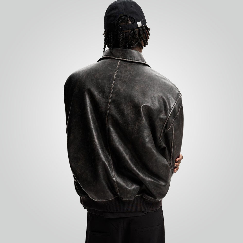 A2 Black Distressed Bomber Jacket