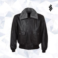 Genuine Leather Aviator Fur Collar Black Leather Jacket - bombersflight