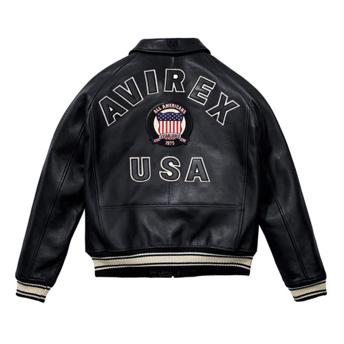 Avirex Jacket On Sale – Classic Avirex Varsity Black Jacket with Patch Detail - bombersflight