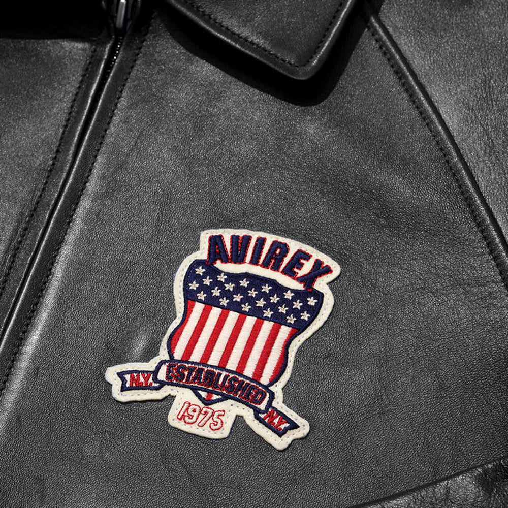 Avirex Jacket On Sale – Classic Avirex Varsity Black Jacket with Patch Detail - bombersflight