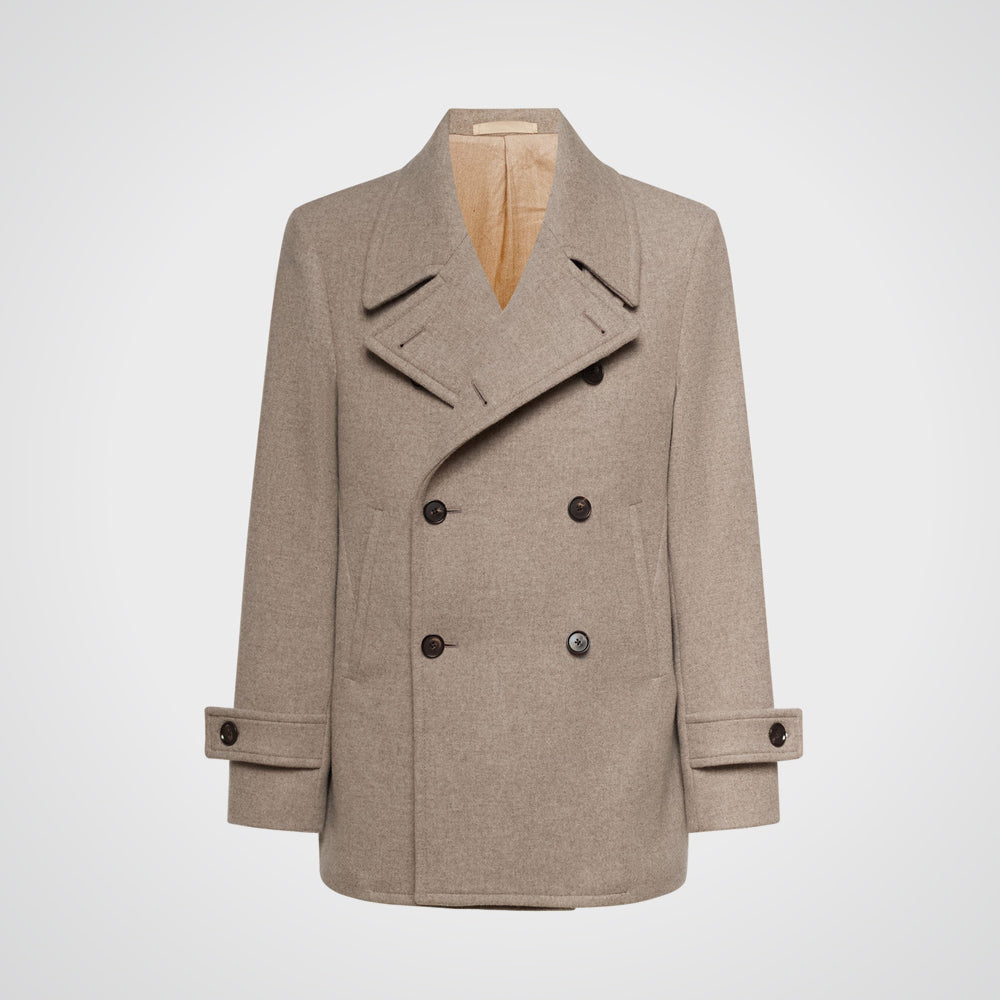 Beige Wool Blend Royal Navy Peacoat