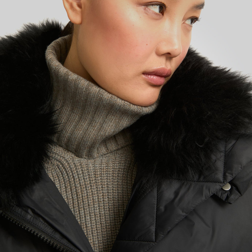 Black Puffer Jacket For Women With Fur Lining