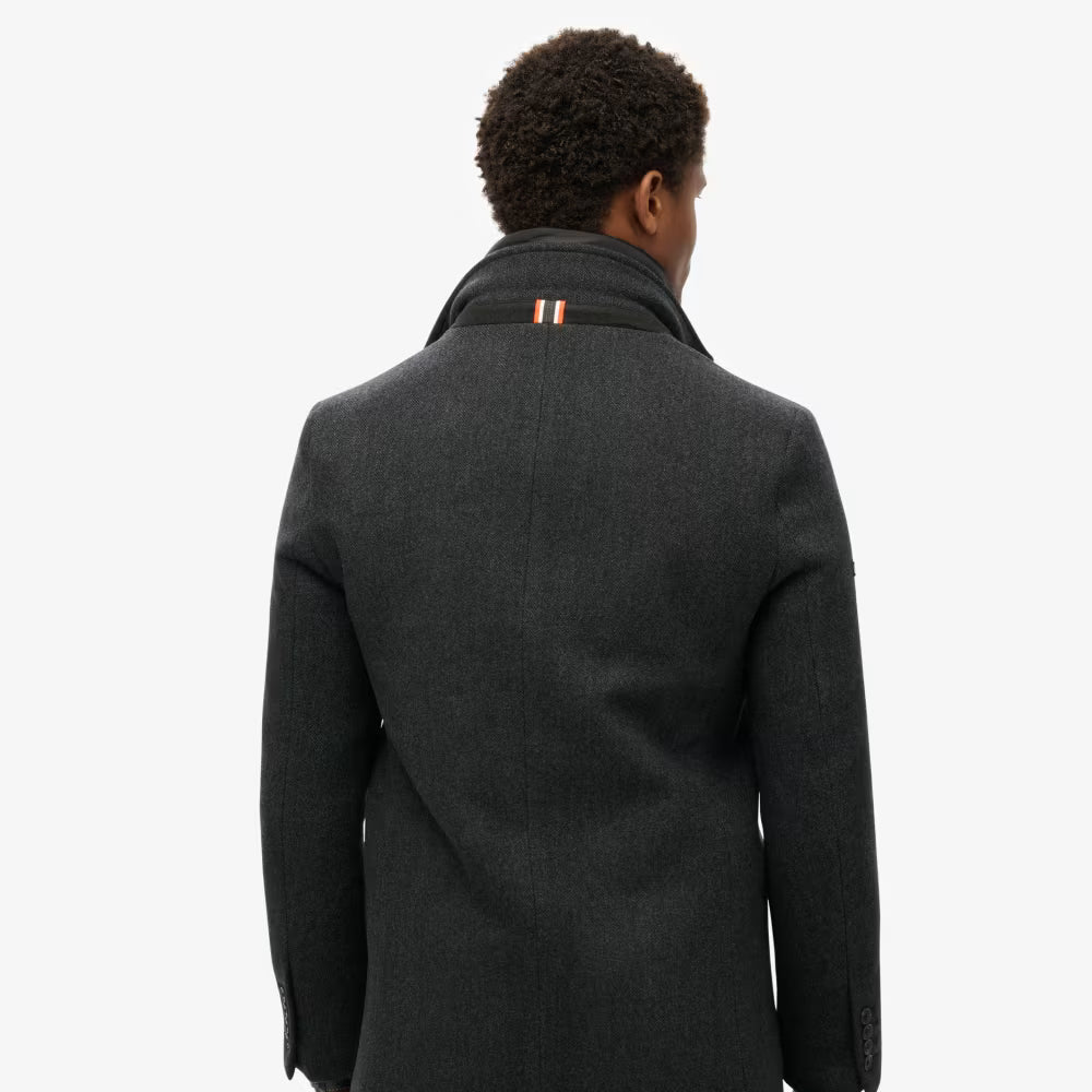 Black Royal Pea Coat With Attached Puffer Jacket