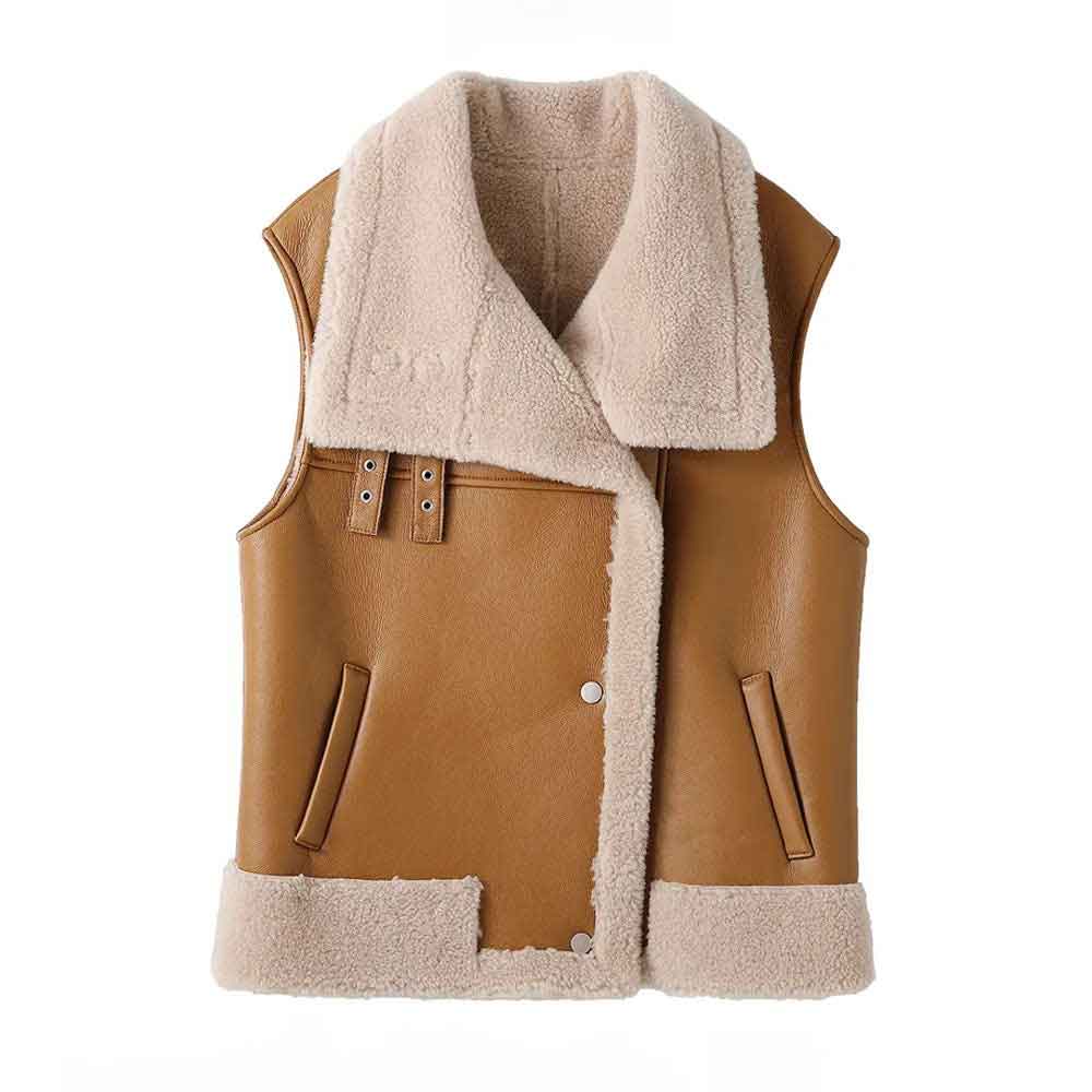 Brown Women's Sheepskin Shearling Vest - bombersflight