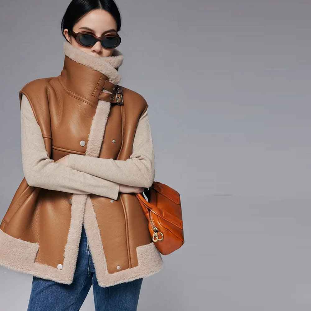 Brown Women's Sheepskin Shearling Vest - bombersflight