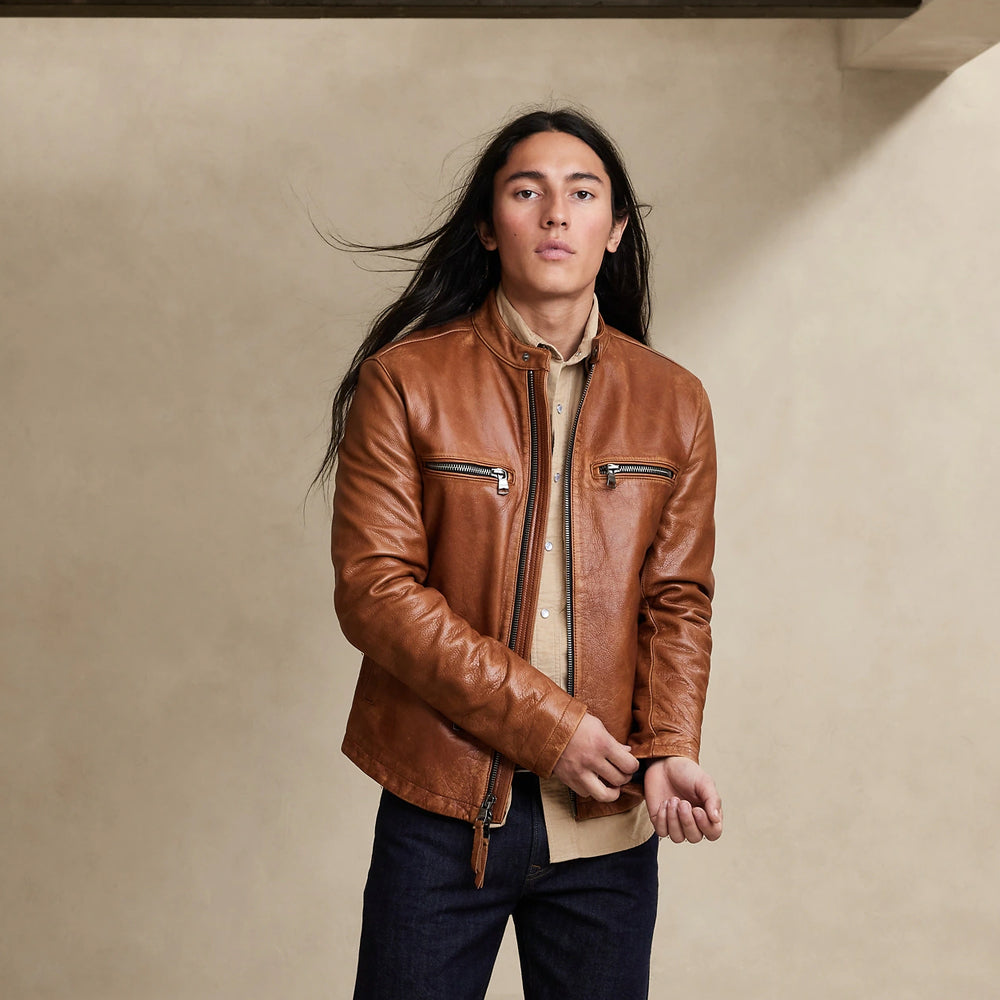Brown Cafe Leather Moto Jacket