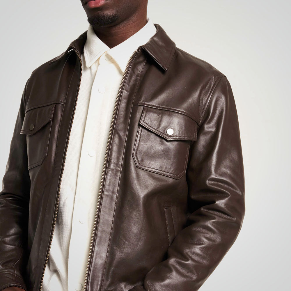 Men's Brown Cowhide Field Leather Jacket - bombersflight