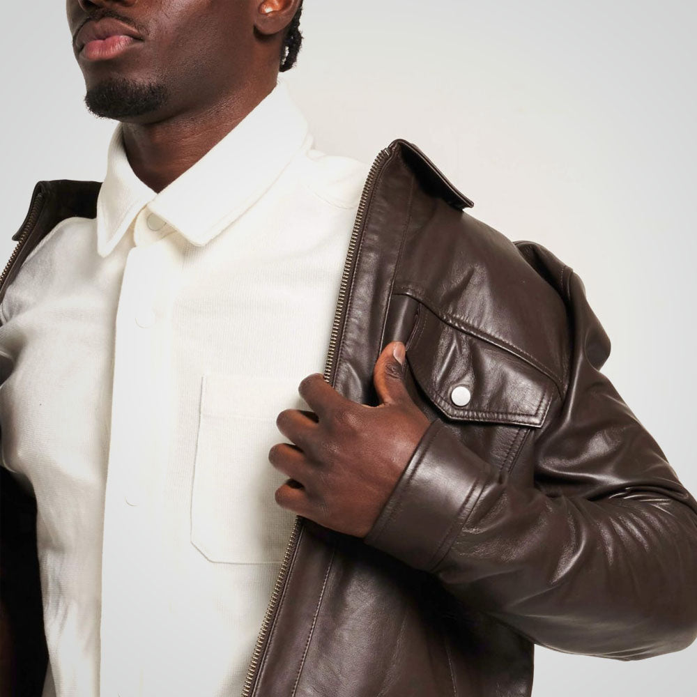 Men's Brown Cowhide Field Leather Jacket - bombersflight