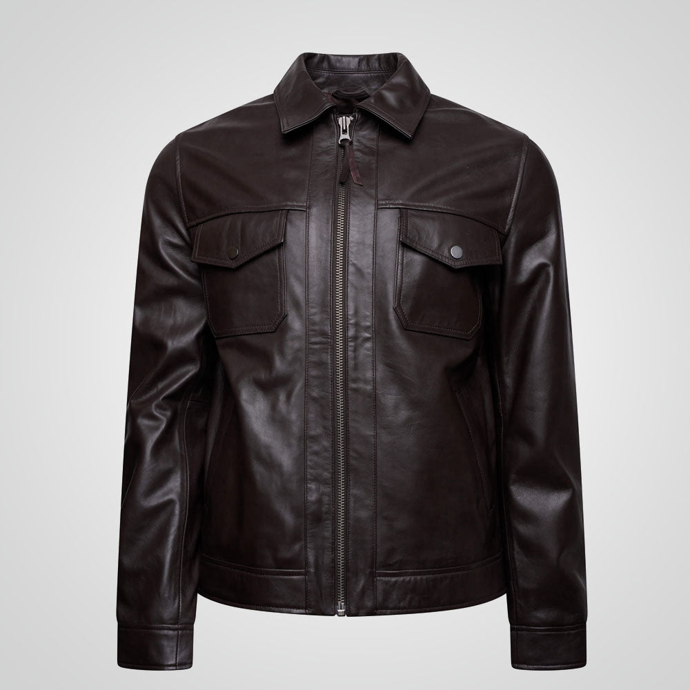 Men's Brown Cowhide Field Leather Jacket - bombersflight