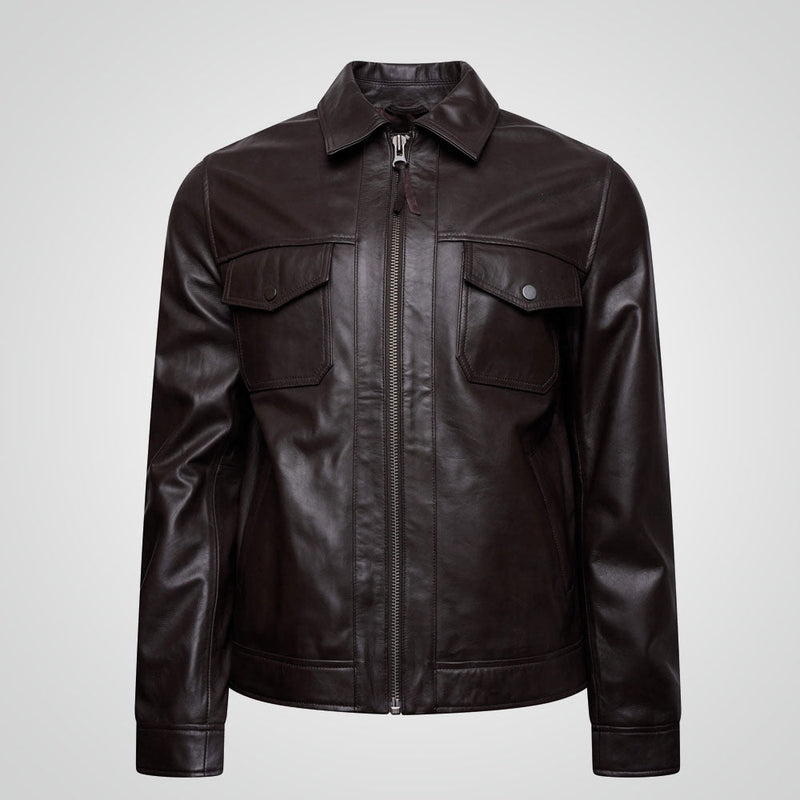 Men's Brown Cowhide Field Leather Jacket - bombersflight