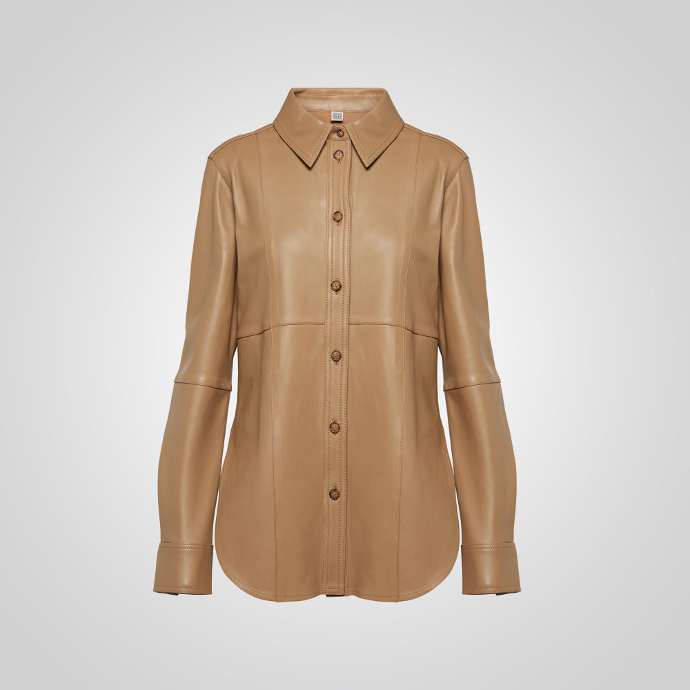 Tan leather shirt on a white background