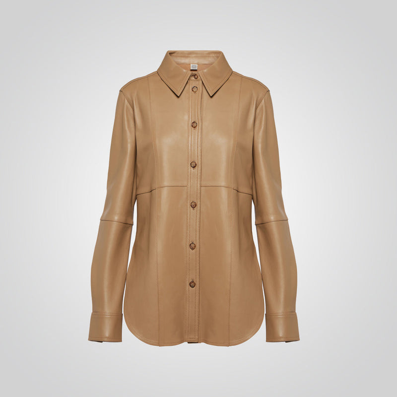 Tan leather shirt on a white background