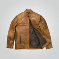 Vintage Brown Waxed Cafe Racer Moto Biker Jacket