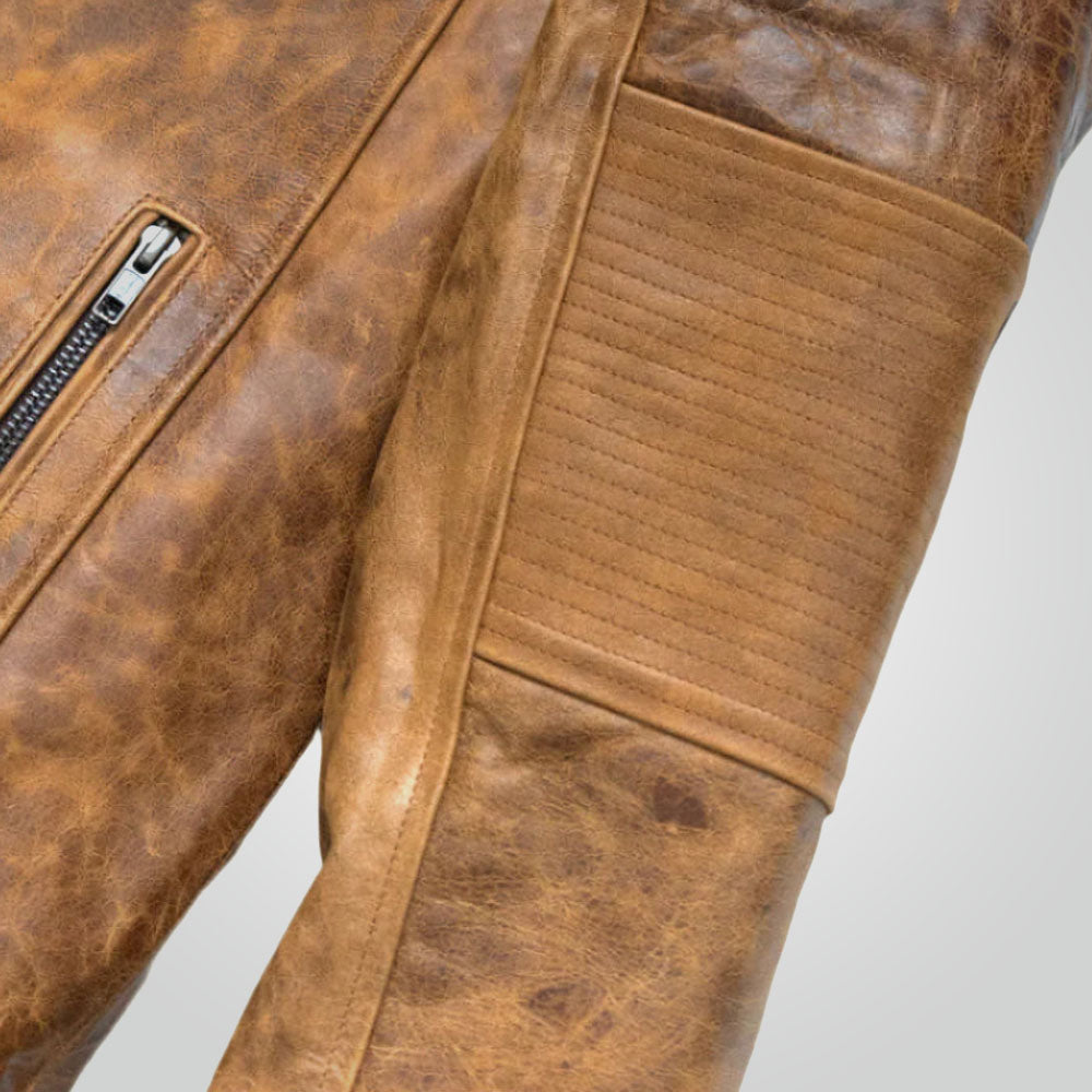 Brown Waxed Cafe Racer Moto Biker Jacket