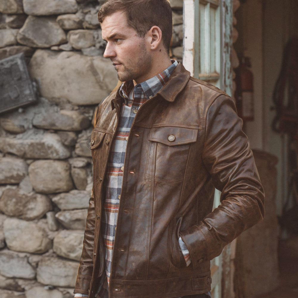 Distressed Vintage Brown Leather Jacket