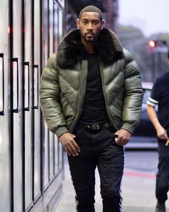 MEN V BOMBER JACKET - OLIVE GREEN ( BLACK FUR) - bombersflight