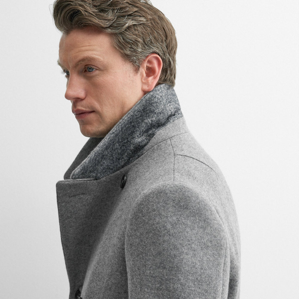 Grey Double Breasted Men's Wool Peacoat