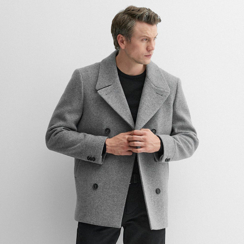 Grey Double Breasted Peacoat