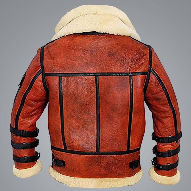 Sheepskin Aviator RAF Men B6 Waxed Bomber Shearling Leather Jacket Coat - bombersflight