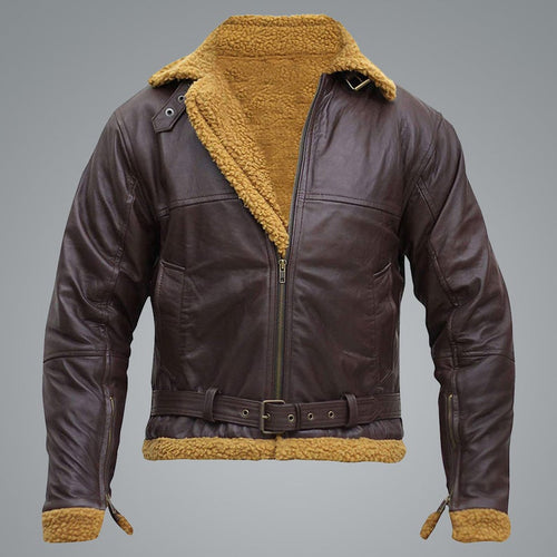 B3 Men's Flying Aviator Winter Sheepskin Shearling Bomber Leather Jacket - bombersflight