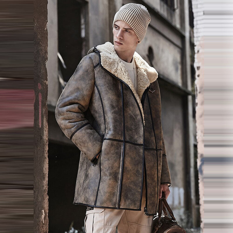 Men's Shearling Leather Jacket Coat Sheepskin Flying Fur Shearling Jacket Coat - bombersflight