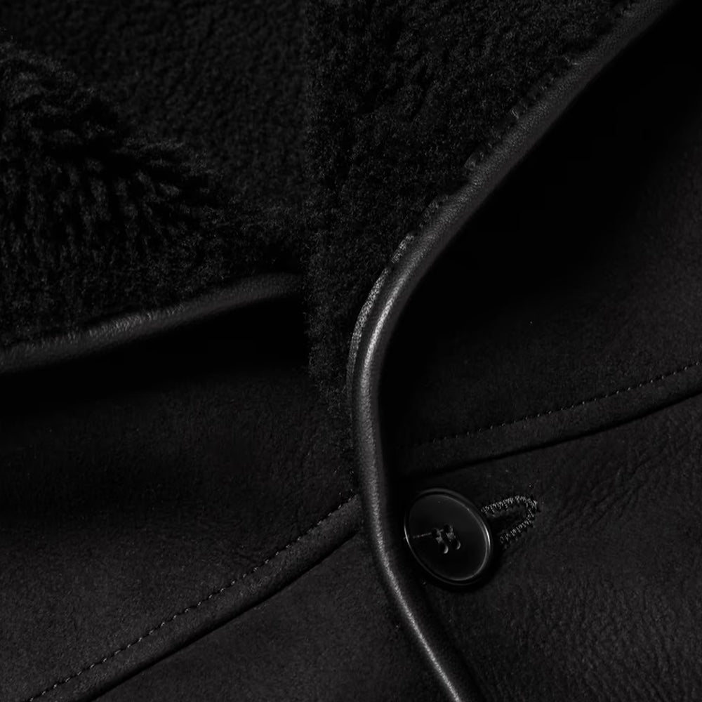 Men's Black Nubuck Leather Shearling Coat