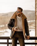 Men's Brown B3 RAF Flying Aviator Shearling Leather Long Jacket Coat - bombersflight