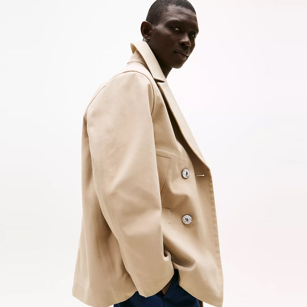 Beige Double Breasted Royal Navy Cotton Pea Coat