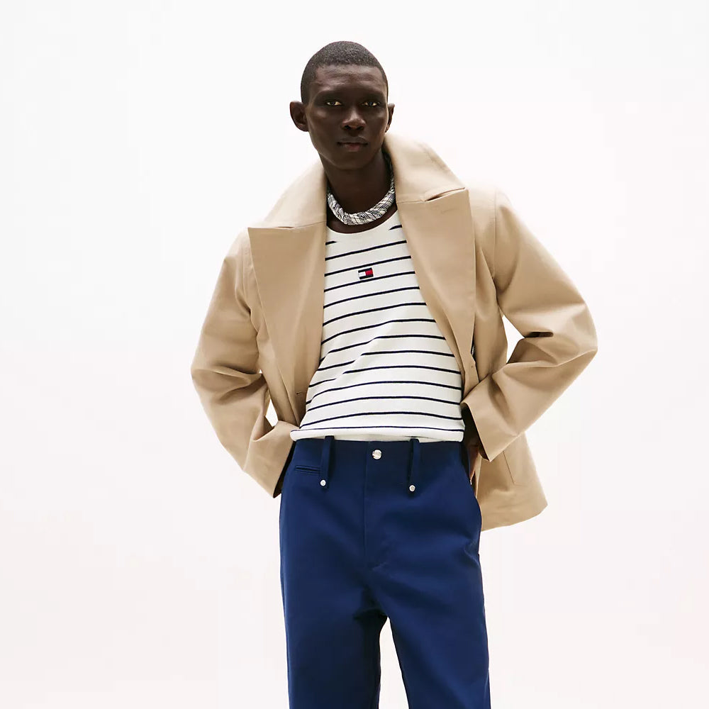 Men's Beige Navy Cotton Pea Coat