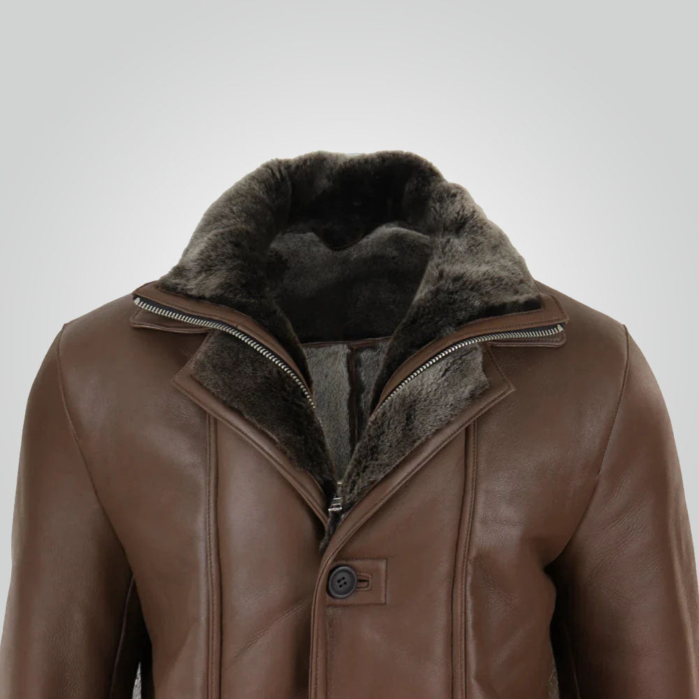 Brown Duffle Jacket Sheepskin Long Coat