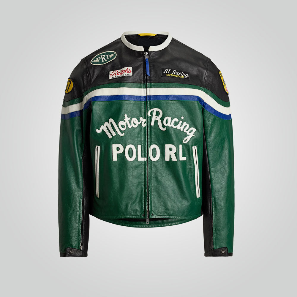Men's Cafe Racer Motor Racing Leather Moto Jacket