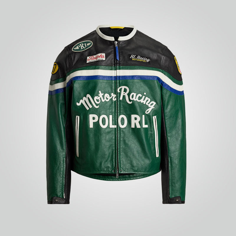 Men's Cafe Racer Motor Racing Leather Moto Jacket