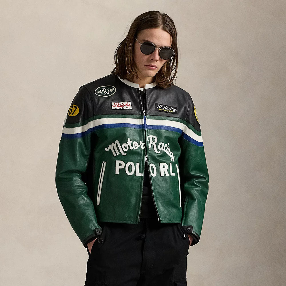 Cafe Racer Motor Racing Leather Moto Jacket