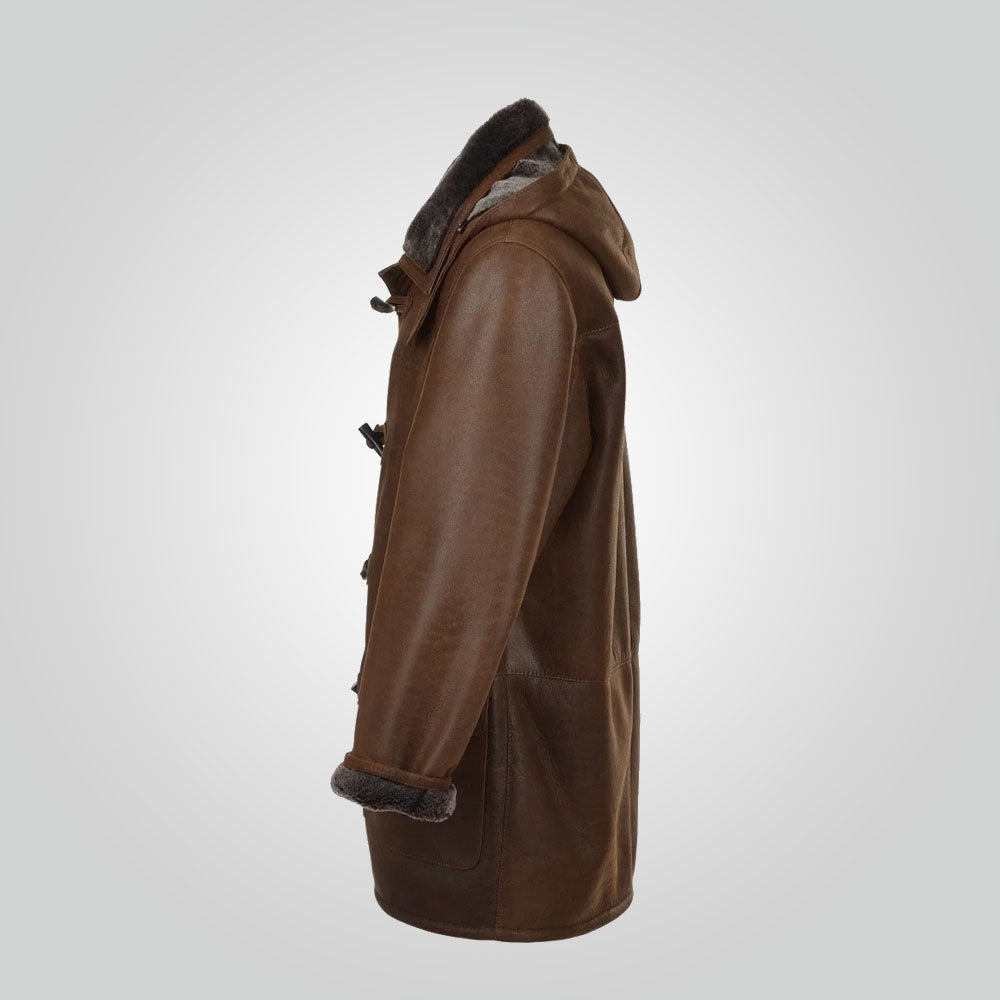 Dark Brown Vintage Sheepskin Shearling Coat