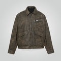 Unisex Distressed Brown Leather Jacket