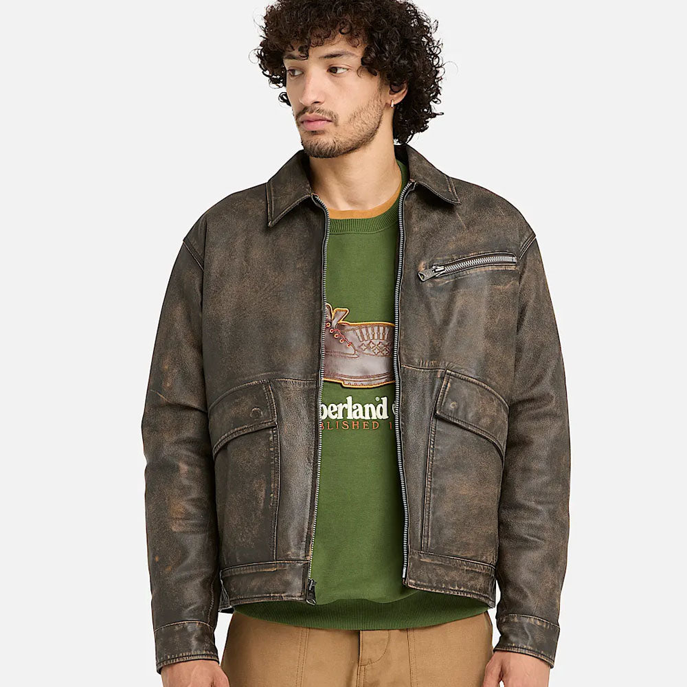 men Distressed Brown Leather Jacket