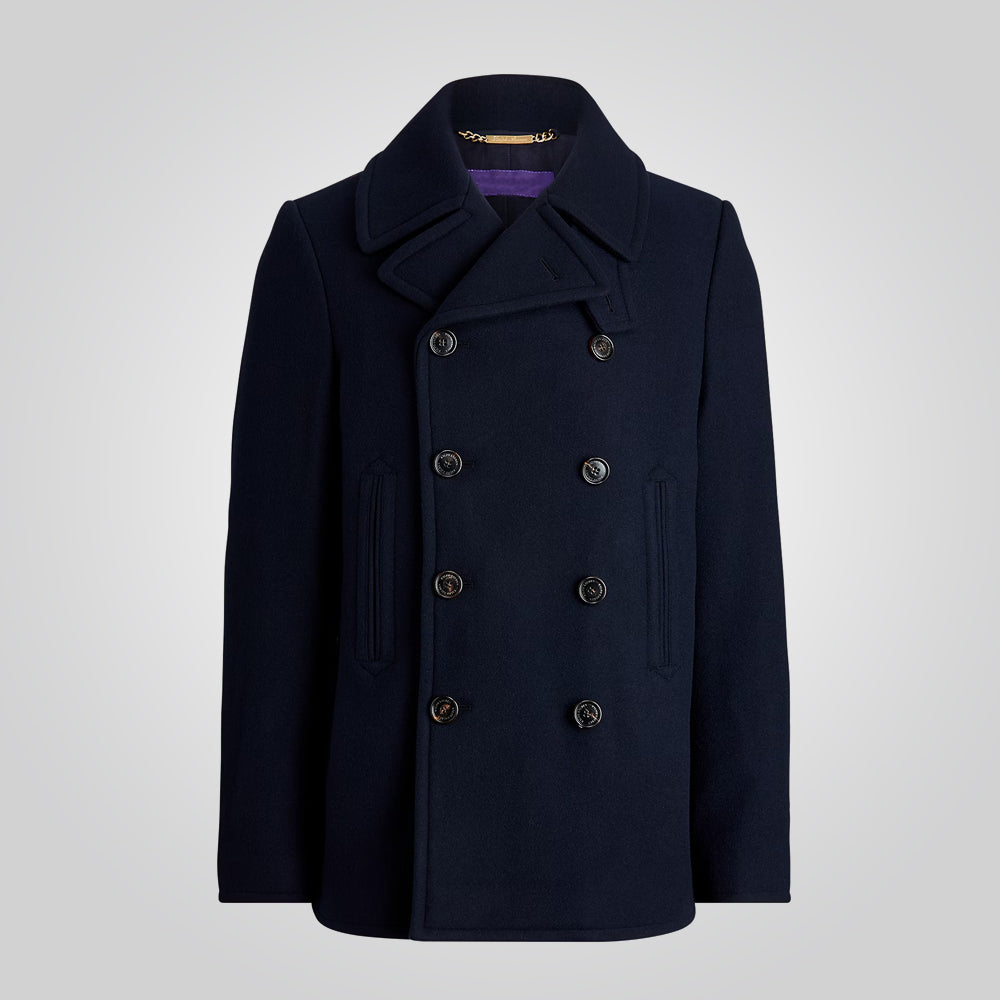 Men's Double Breasted Premium Wool Blue Coat