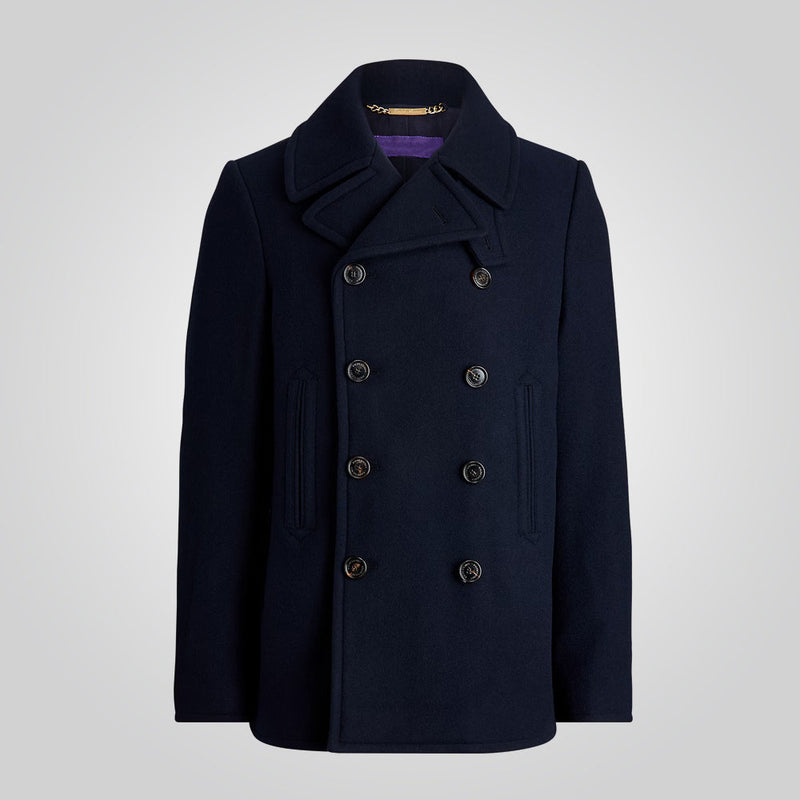 Men's Double Breasted Premium Wool Blue Coat